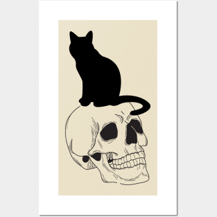 cat and skull Posters and Art